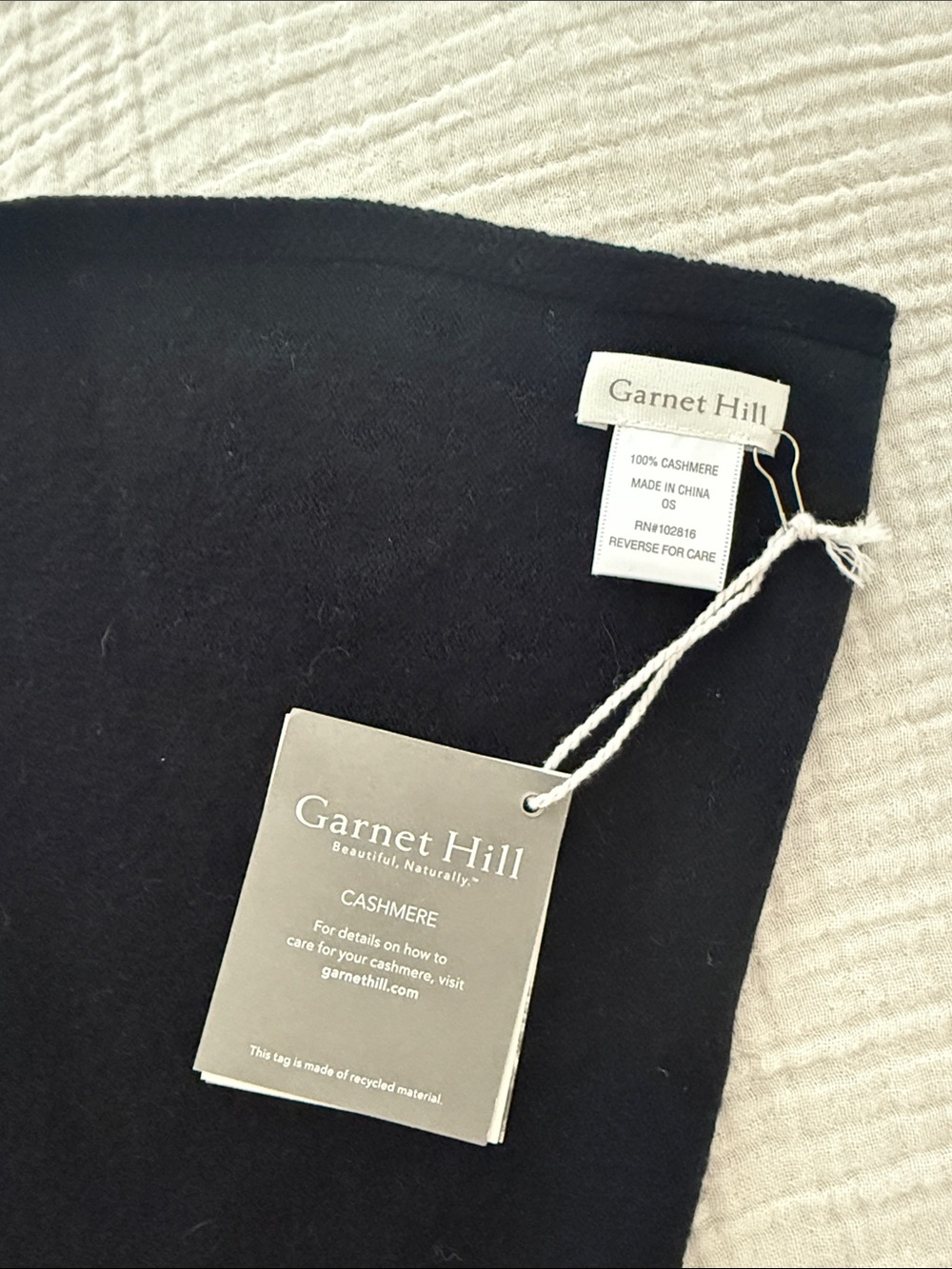 Garnet Hill black Cashmere Scarf -NWT